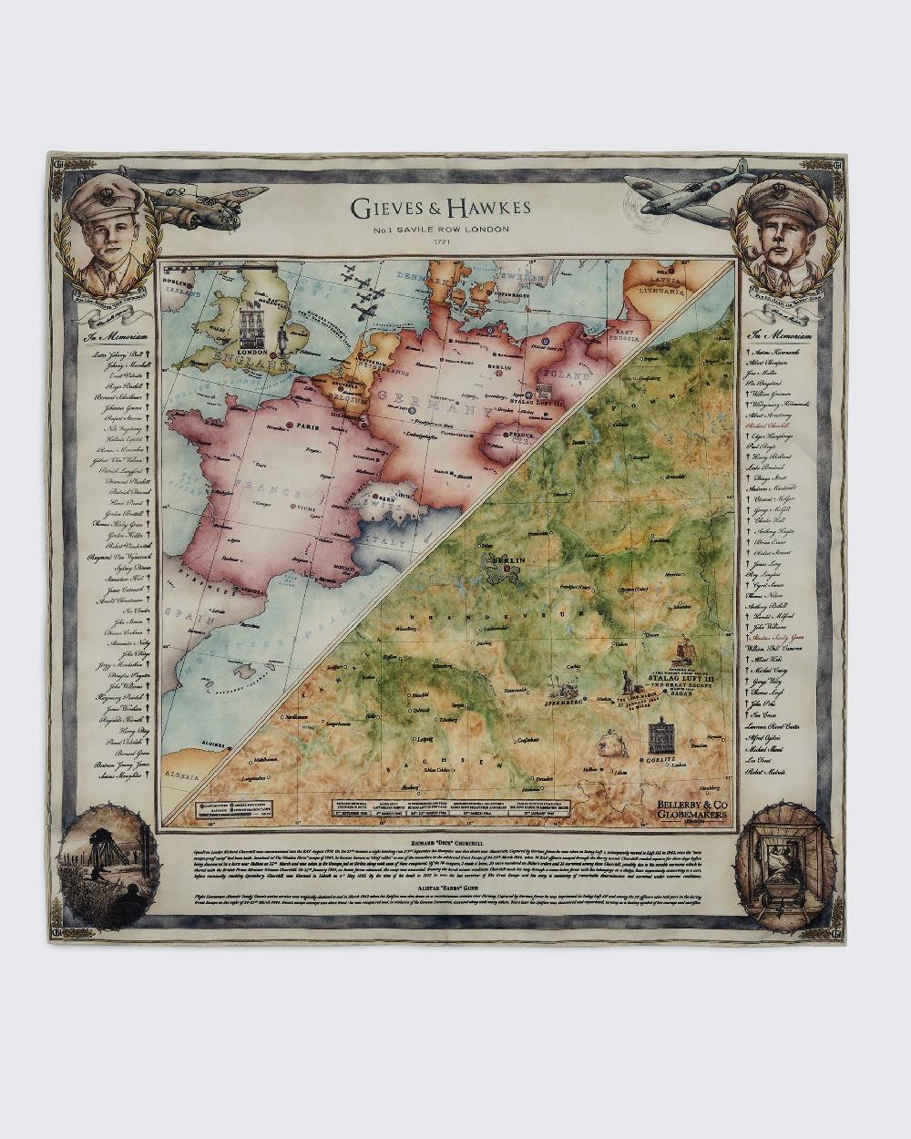 Gieves & Hawkes Barne Great Escape Map Pocket Square