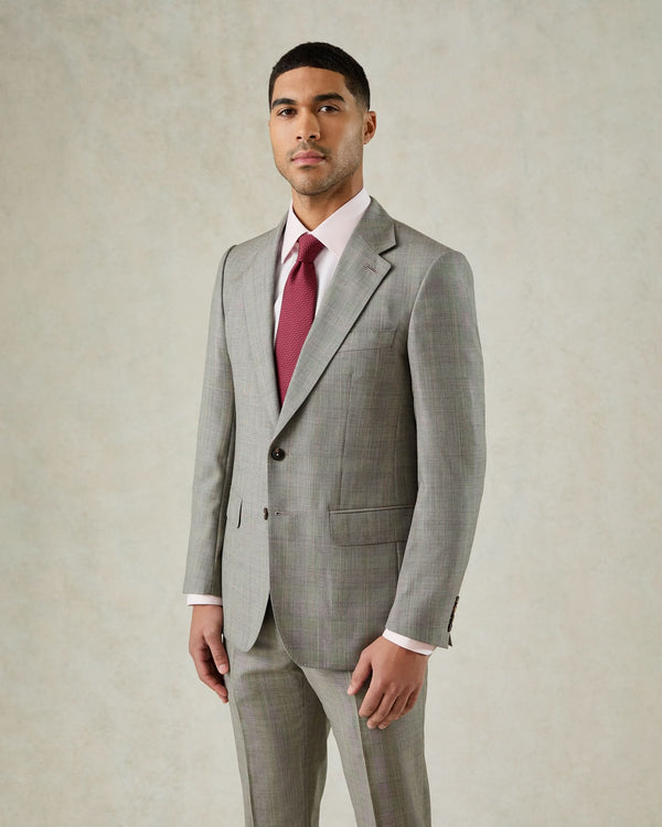 Gieves & Hawkes Bass Prince Of Wales Check Suit Grey