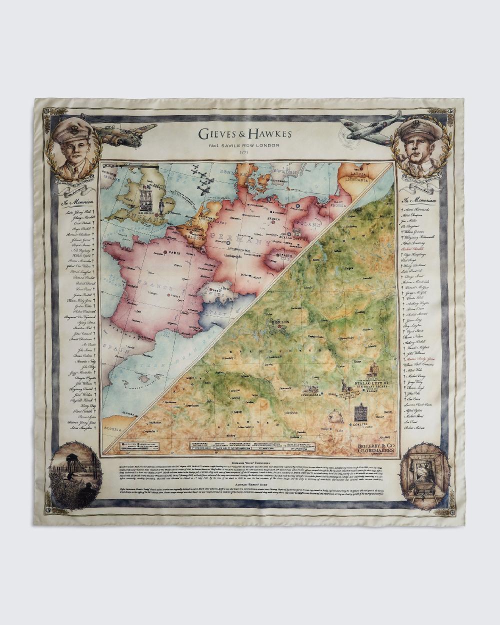 Gieves & Hawkes Bethell Multi Great Escape Map Scarf