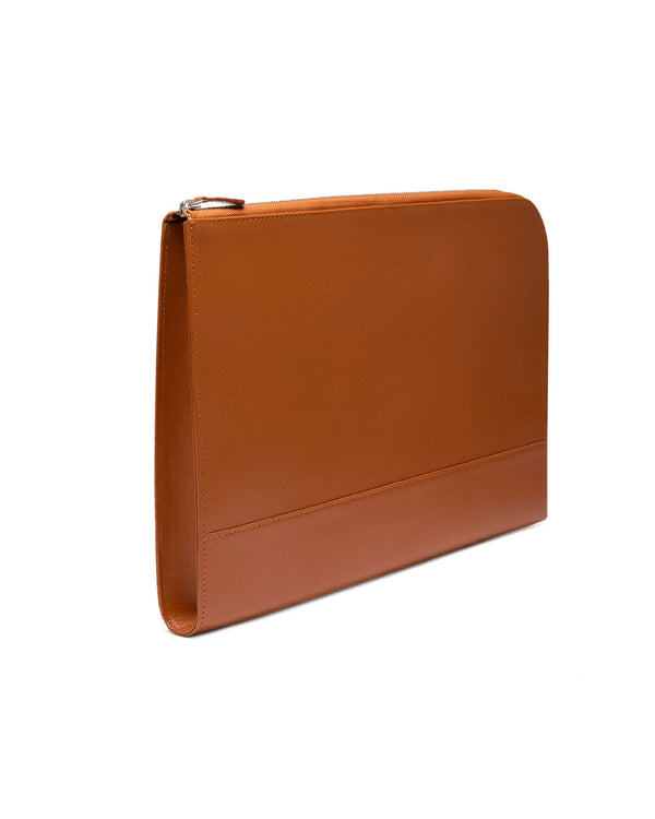 Gieves & Hawkes Capra Large Zip Pouch Tan