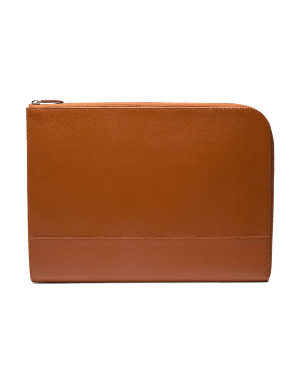 gieves & hawkes Capra Large Zip Pouch Tan