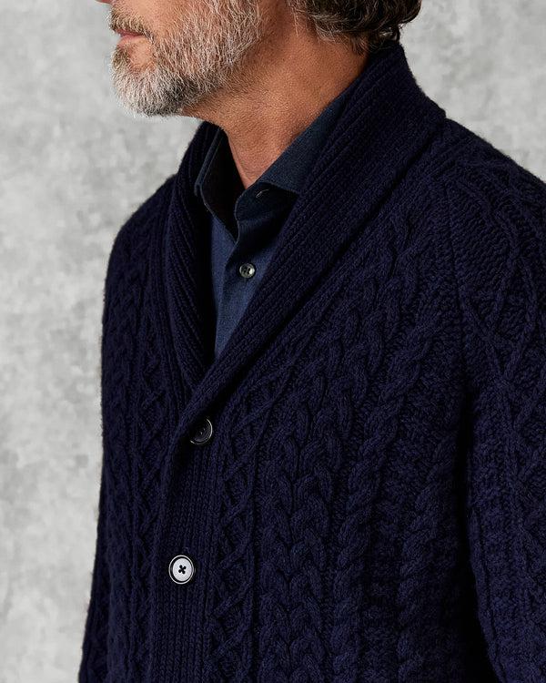 Gieves & Hawkes Crompton Cable Knit Cardigan Navy