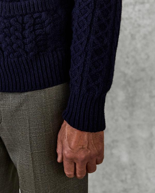 Gieves & Hawkes Crompton Cable Knit Cardigan Navy
