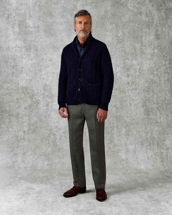 Gieves & Hawkes Crompton Cable Knit Cardigan Navy