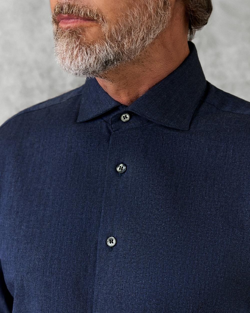 Gieves & Hawkes Day Herringbone Down Navy Shirt