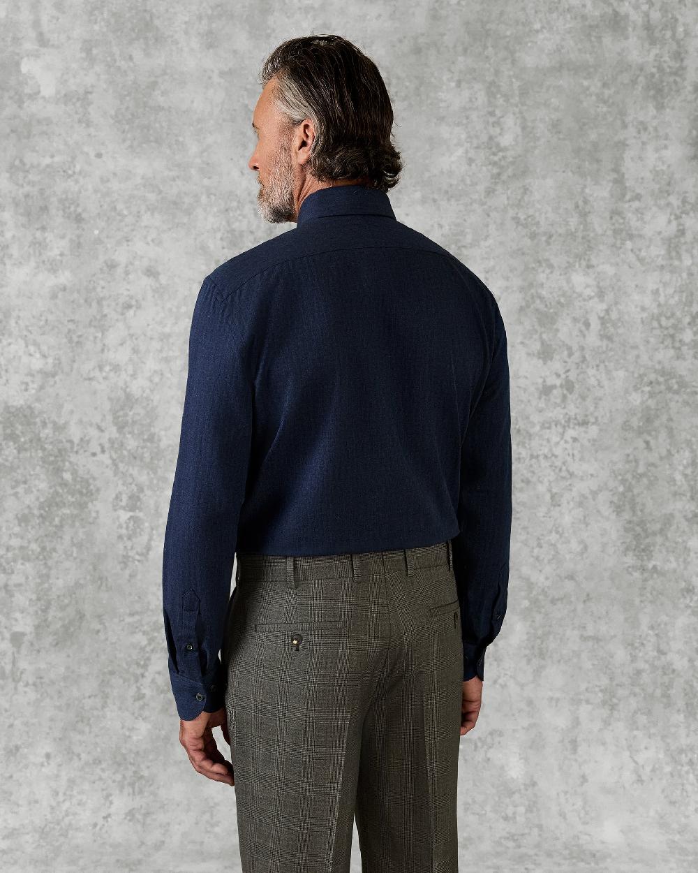 Gieves & Hawkes Day Herringbone Down Navy Shirt