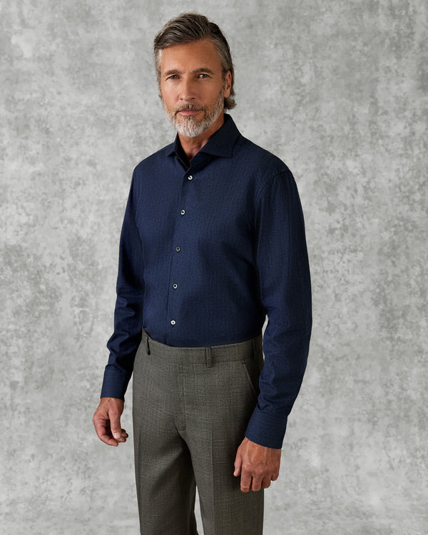 gieves & hawkes Day Herringbone Down Navy Shirt
