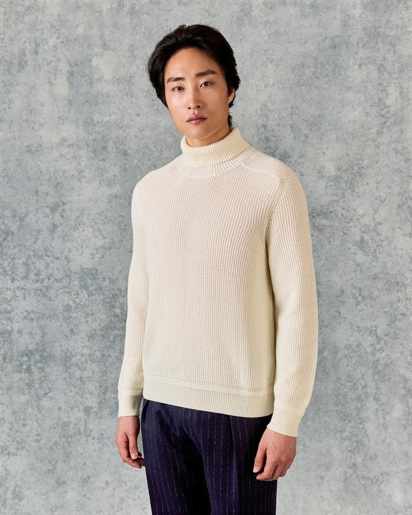 gieves & hawkes Denison Chunky Knit Roll Neck Ecru