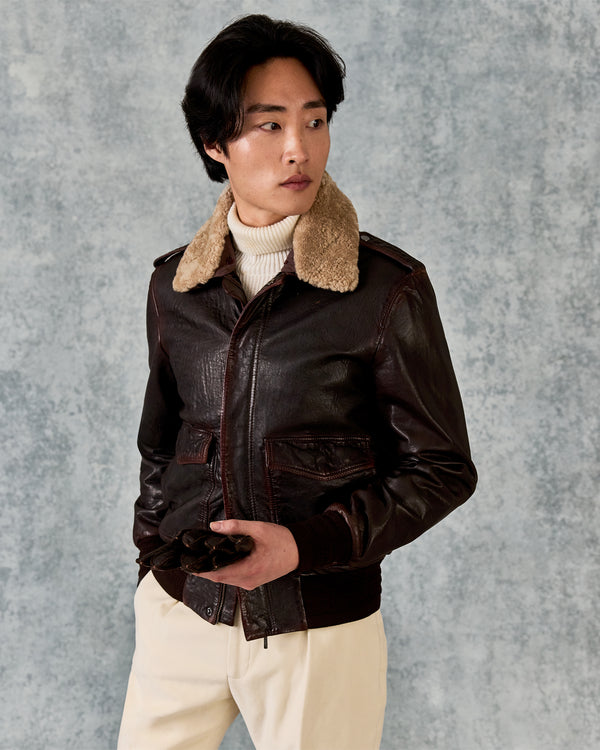 Gieves & Hawkes Dick Leather Aviator Jacket Brown