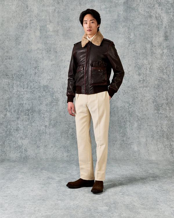 gieves & hawkes Dick Leather Aviator Jacket Brown