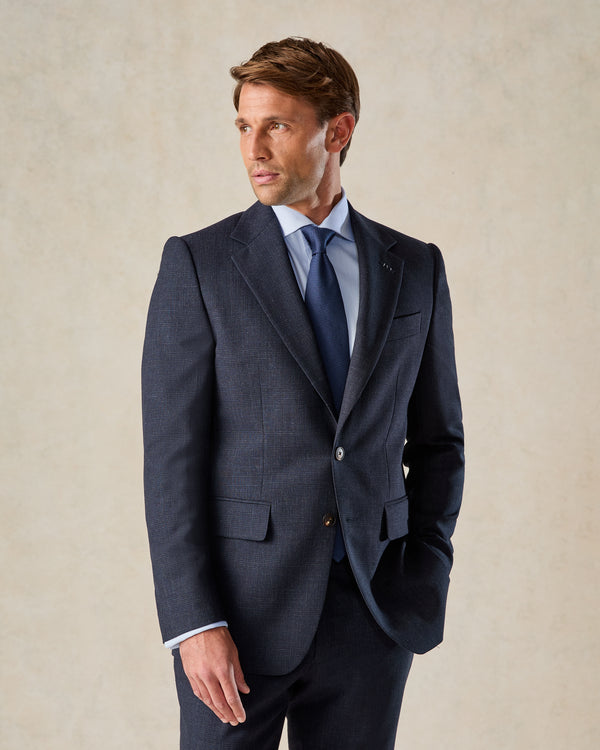 gieves & hawkes Holbech Wool Check Suit Jacket Navy