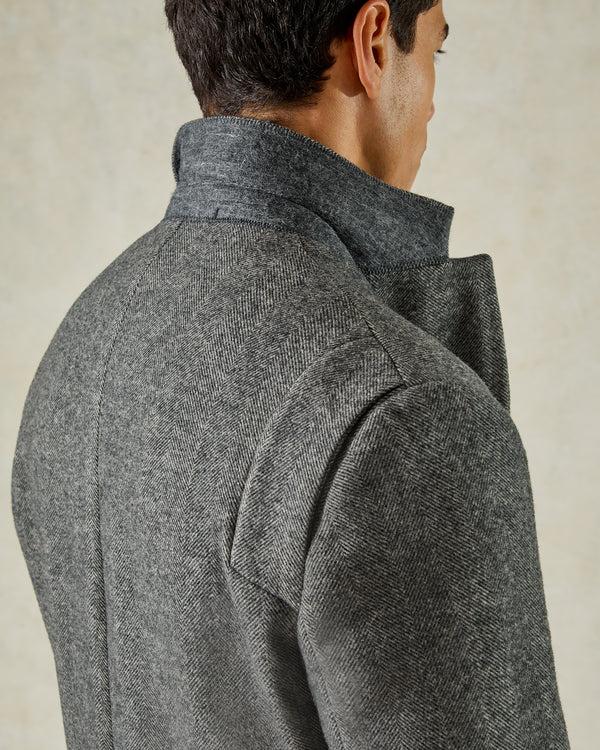 Gieves & Hawkes Hovell Herringbone Top Coat Grey