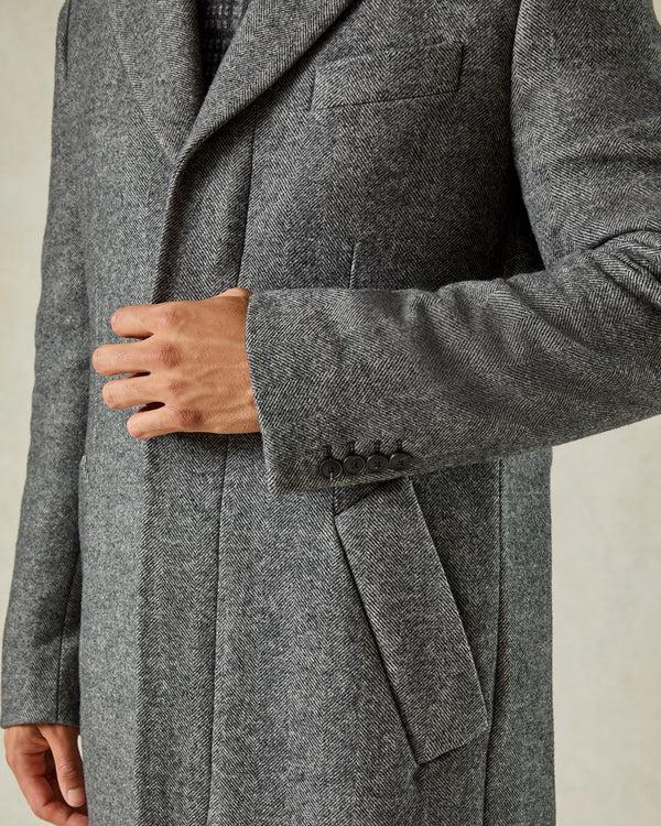 Gieves & Hawkes Hovell Herringbone Top Coat Grey