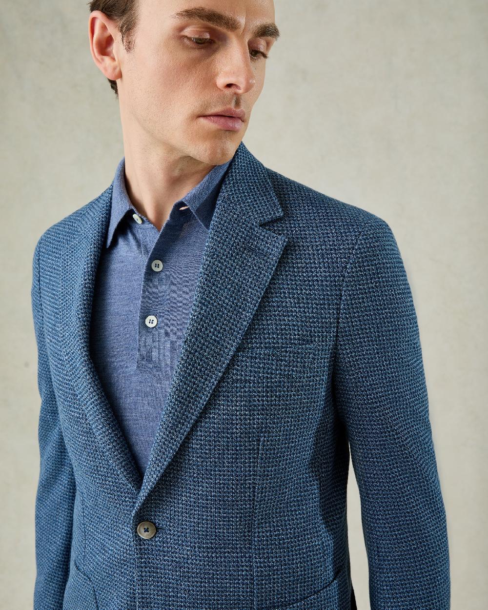 Gieves & Hawkes Wallis Jersey Check Blazer Blue