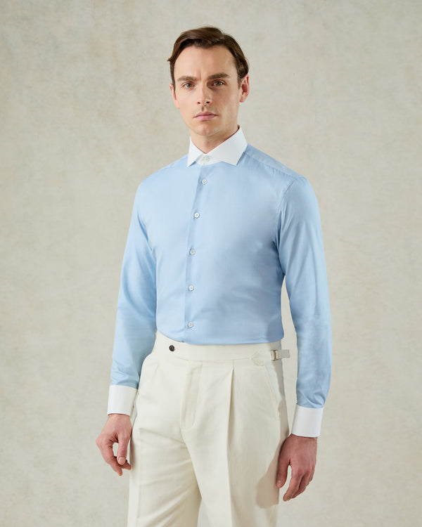 gieves & hawkes Warren Cotton Double Cuff Shirt Blue