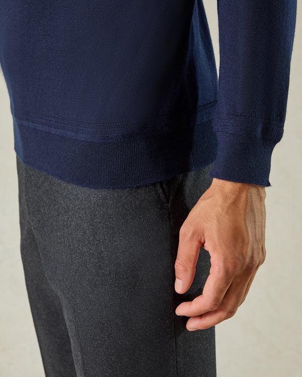 Gieves & Hawkes Grant Long Sleeve Merino Polo Shirt Navy