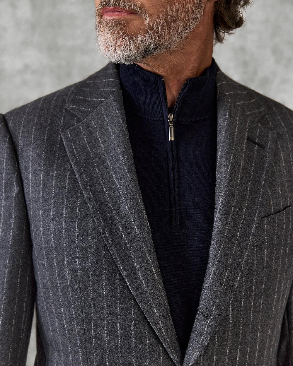 Gieves & Hawkes Gunn Suit Jacket Grey Morse Code Flannel