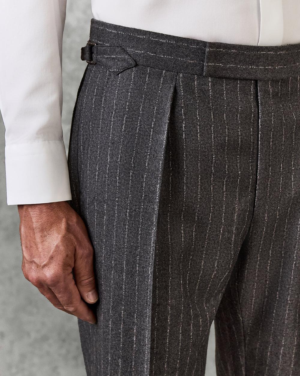 Gieves & Hawkes Gunn Suit Trouser Grey Morse Code Flannel