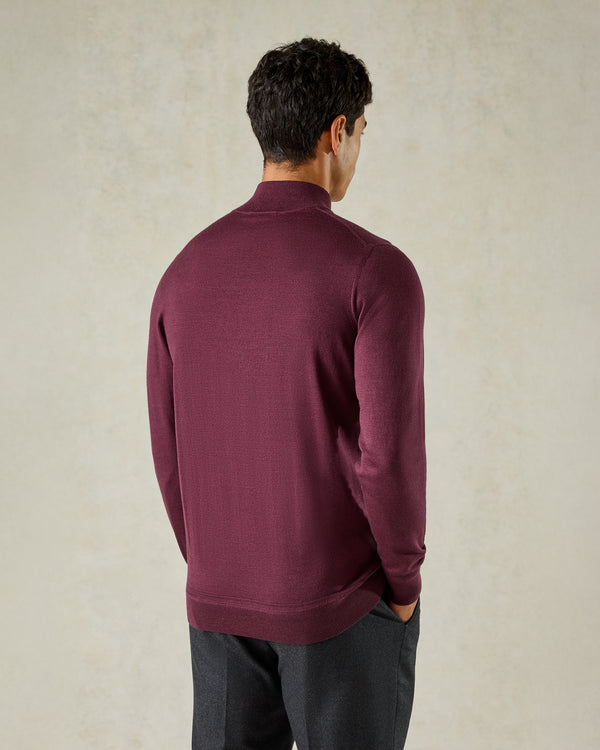 Gieves & Hawkes Hamilton Wool Silk Cashmere Quarter Zip Knit Burgundy