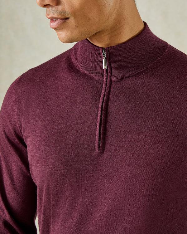 Gieves & Hawkes Hamilton Wool Silk Cashmere Quarter Zip Knit Burgundy