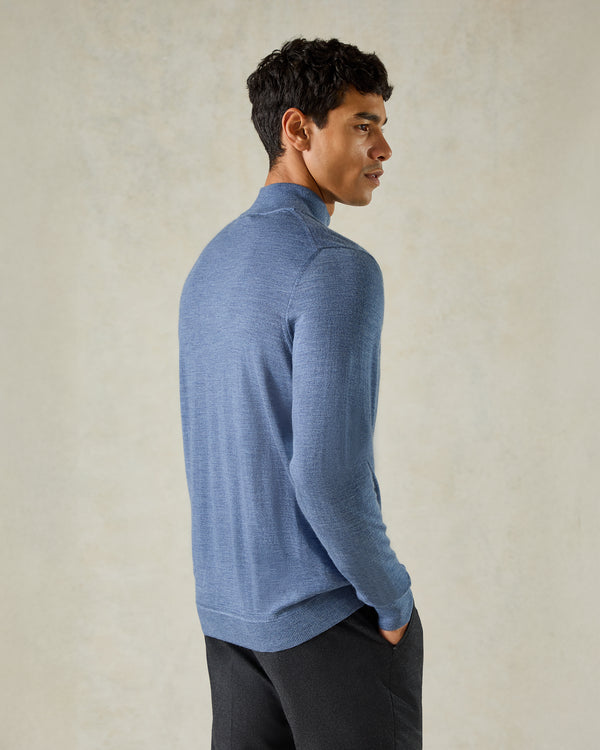 Gieves & Hawkes Hamilton Wool Silk Cashmere Quarter Zip Knit Light Blue