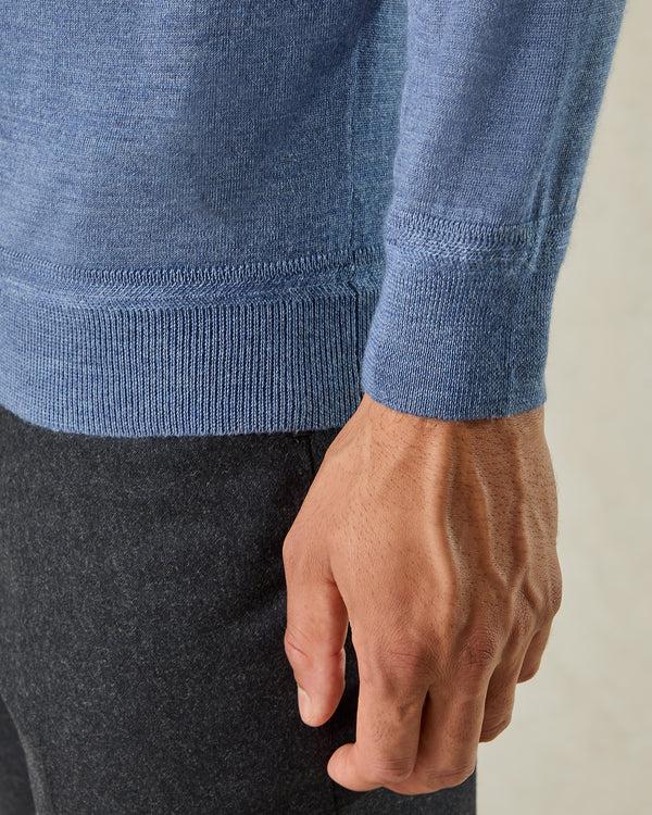 Gieves & Hawkes Hamilton Wool Silk Cashmere Quarter Zip Knit Light Blue