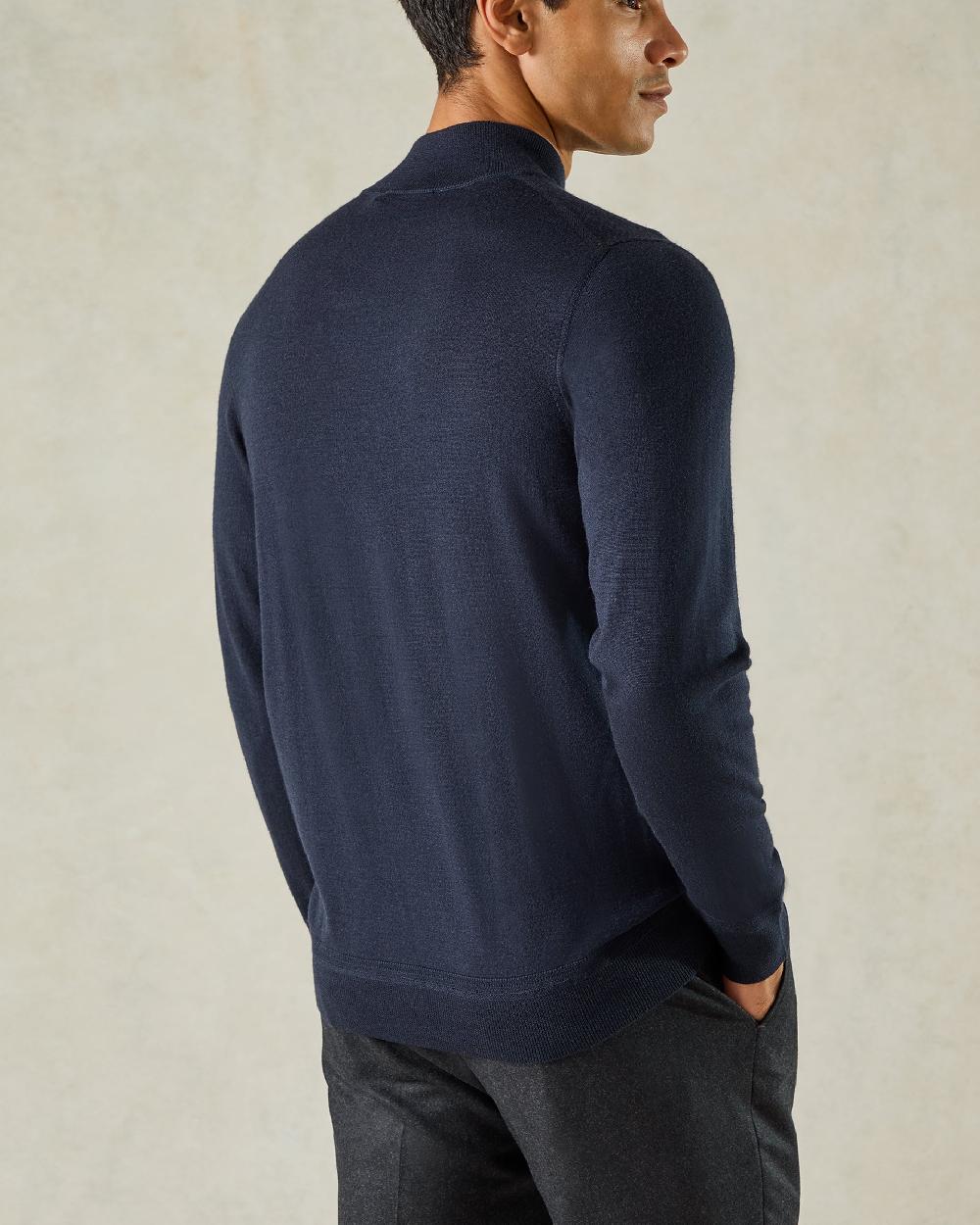 Gieves & Hawkes Hamilton Wool Silk Cashmere Quarter Zip Knit Navy