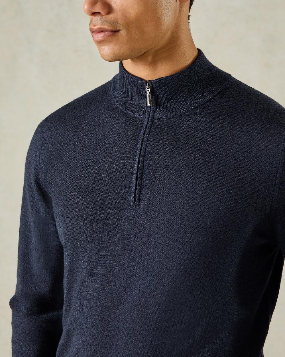 Gieves & Hawkes Hamilton Wool Silk Cashmere Quarter Zip Knit Navy