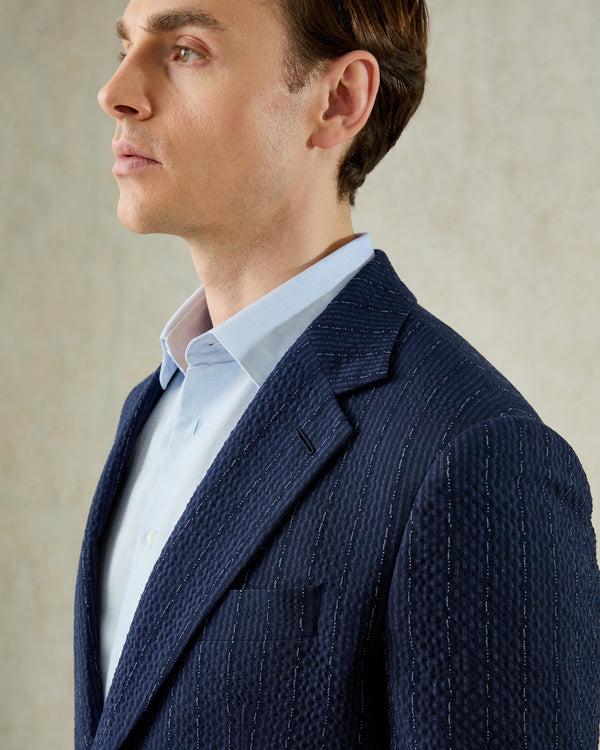 Gieves & Hawkes Harrison Seersucker Morse Code Suit Navy