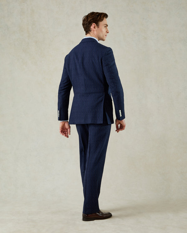 Gieves & Hawkes Harrison Seersucker Morse Code Suit Navy