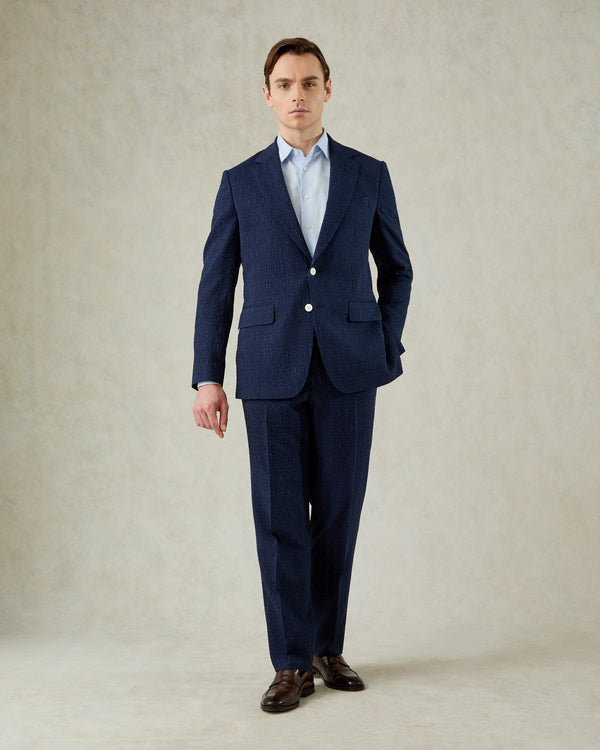 gieves & hawkes Harrison Seersucker Morse Code Suit Navy