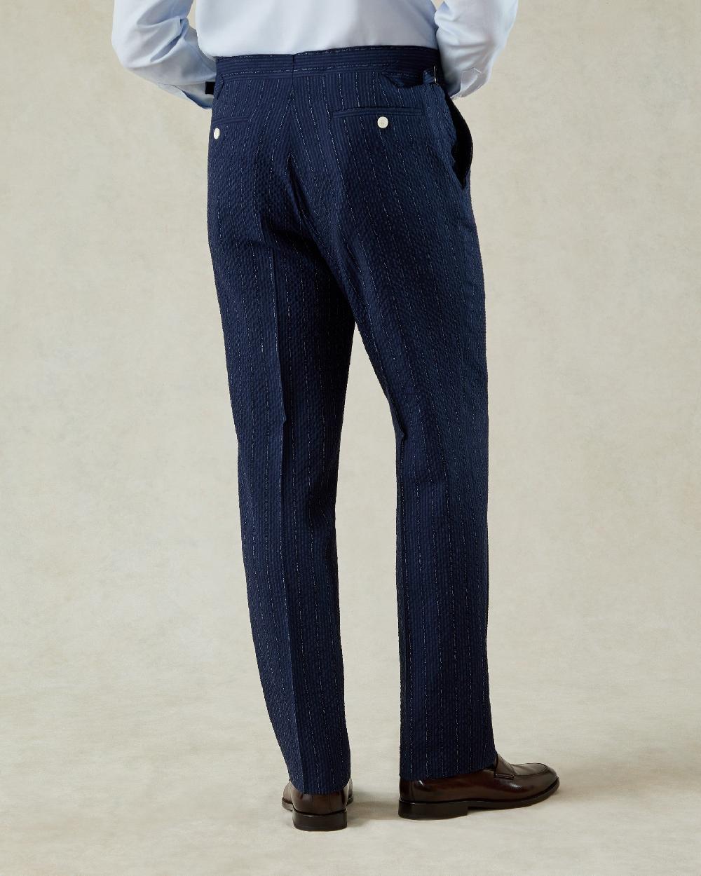 Gieves & Hawkes Harrison Seersucker Morse Code Suit Trouser Navy