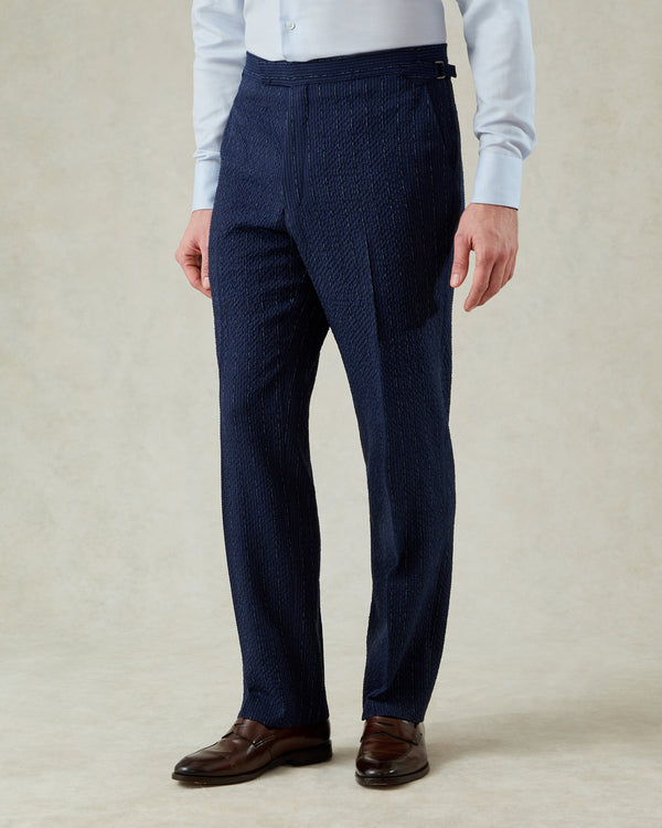 gieves & hawkes Harrison Seersucker Morse Code Suit Trouser Navy