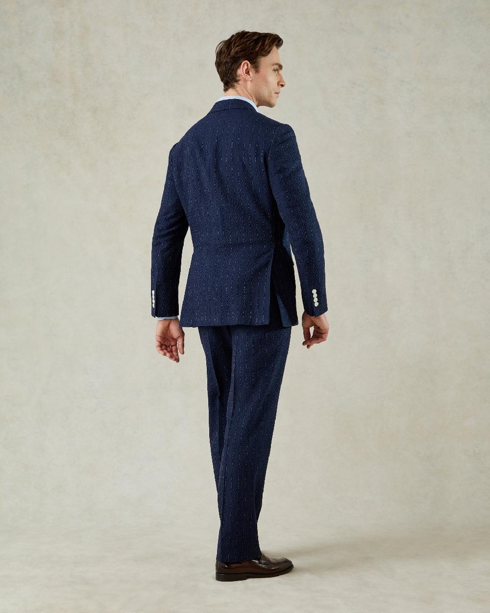 Gieves & Hawkes Harrison Seersucker Suit Jacket Navy Morse Code