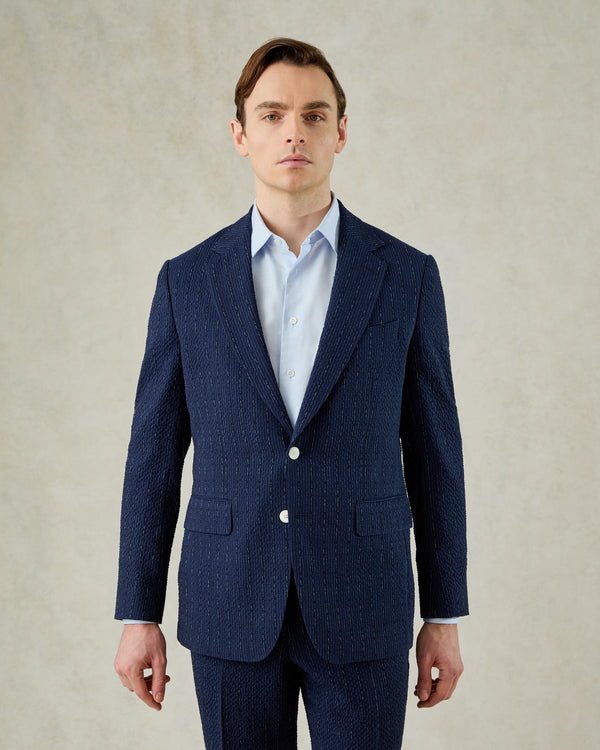 gieves & hawkes Harrison Seersucker Suit Jacket Navy Morse Code