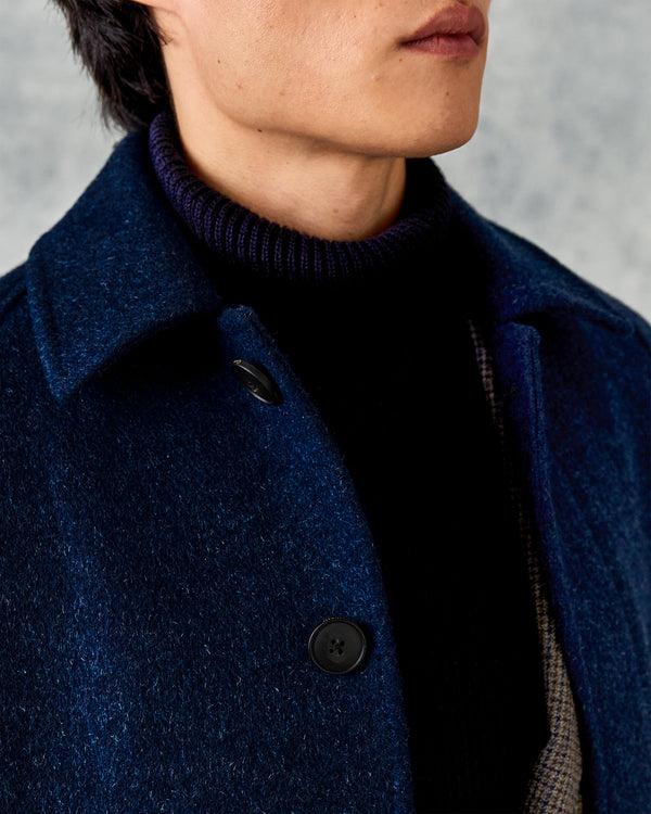 Gieves & Hawkes Harry Wool & Mohair Blue Plain Raglan Coat