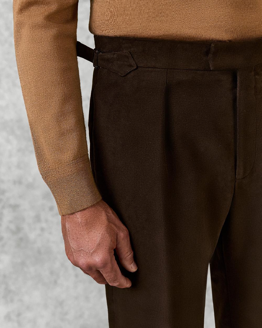 Gieves & Hawkes Hayter Pleated Trouser Dark Brown Moleskin