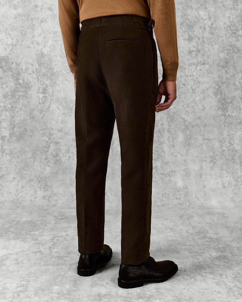 Gieves & Hawkes Hayter Pleated Trouser Dark Brown Moleskin
