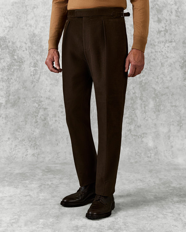 gieves & hawkes Hayter Pleated Trouser Dark Brown Moleskin