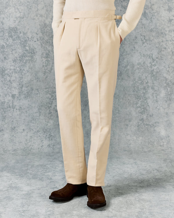 gieves & hawkes Hayter Pleated Trouser White Moleskin