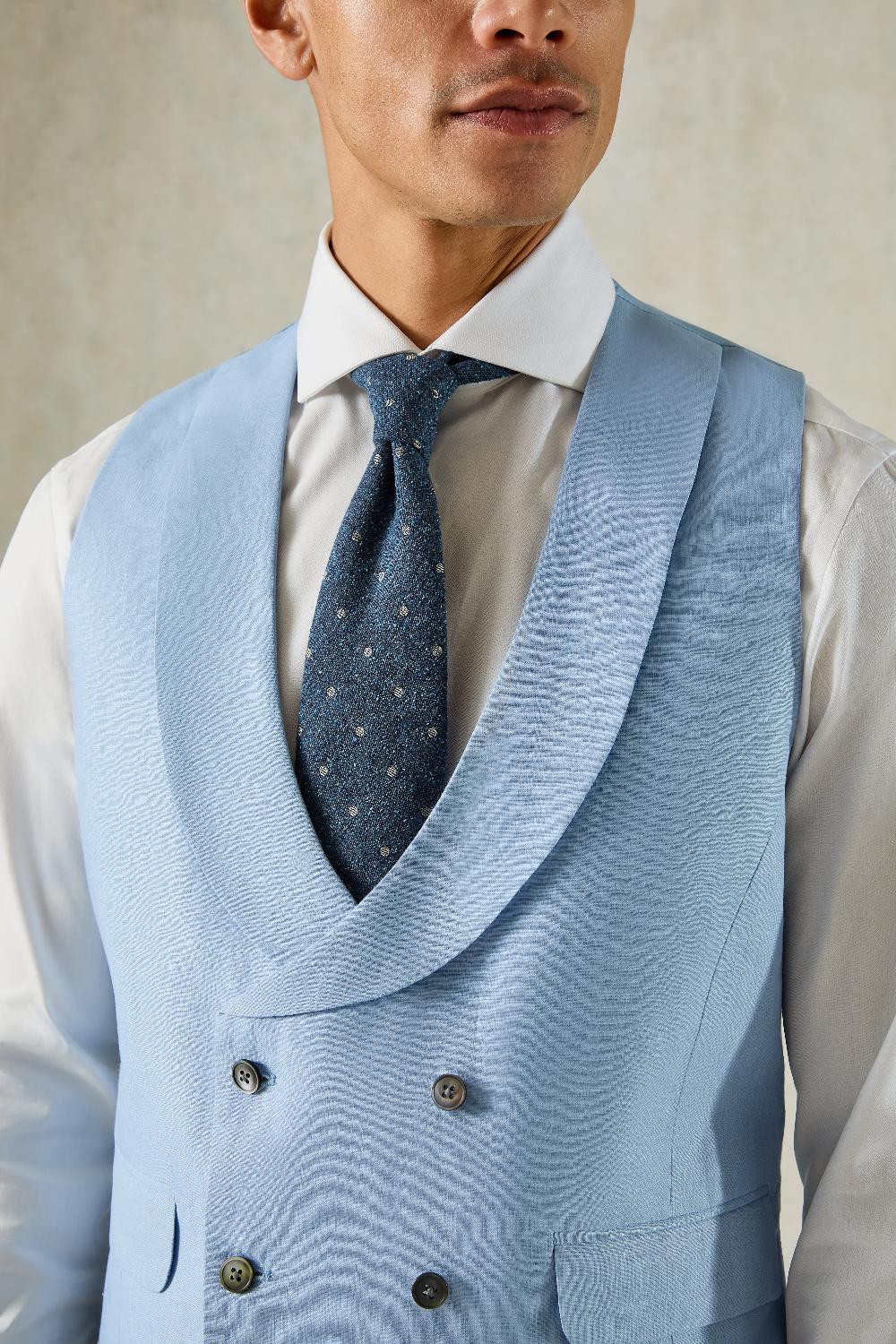 Gieves & Hawkes Hutton Linen Double Breasted Waistcoat Blue