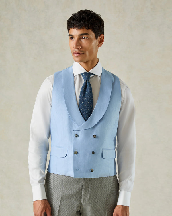 gieves & hawkes Hutton Linen Double Breasted Waistcoat Blue