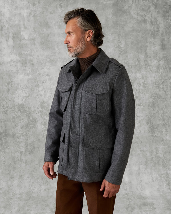 Gieves & Hawkes Lander Field Jacket Grey Flannel With Membrane