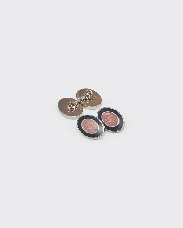 gieves & hawkes Langdon Cufflink Sterling Silver Oval Enamel Navy & Pink