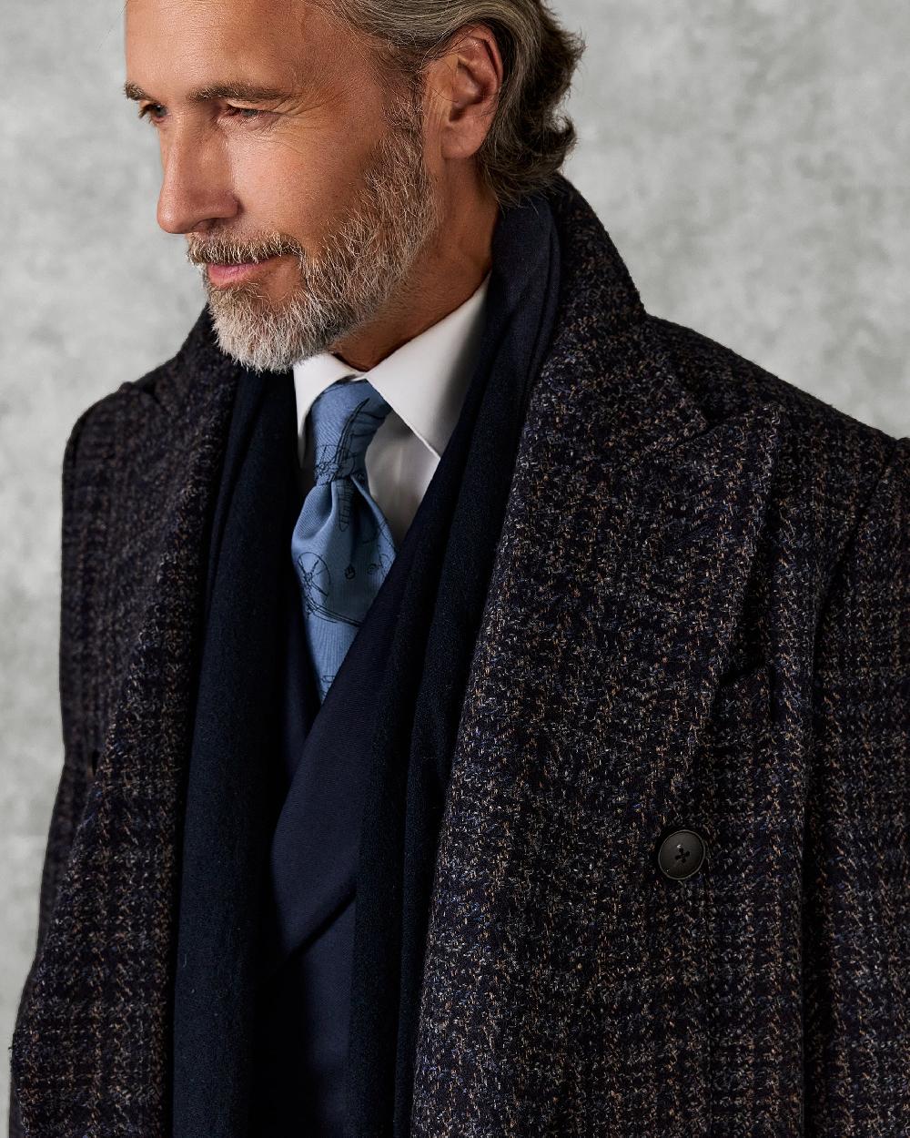 Gieves & Hawkes Langlois Double Breasted Evening Coat Dark Navy Check