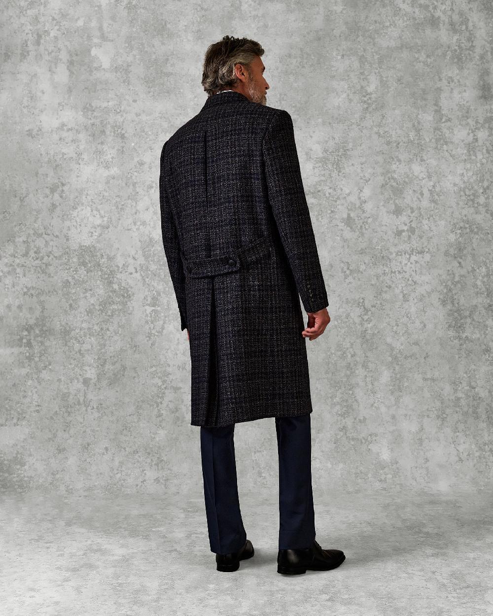 Gieves & Hawkes Langlois Double Breasted Evening Coat Dark Navy Check