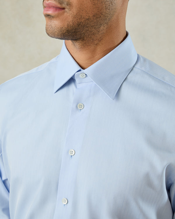 Gieves & Hawkes Leveson Cotton Twill Single Cuff Shirt Blue