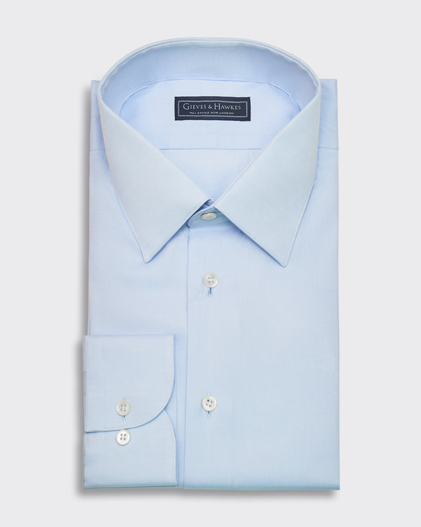 Gieves & Hawkes Leveson Cotton Twill Single Cuff Shirt Blue