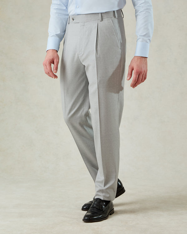 gieves & hawkes Livingstone Virgin Wool Pleat Trouser Light Grey