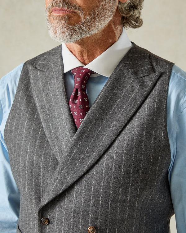 Gieves & Hawkes Markham Wool & Cashmere Morse Code Stripe Suit Waistcoat Grey